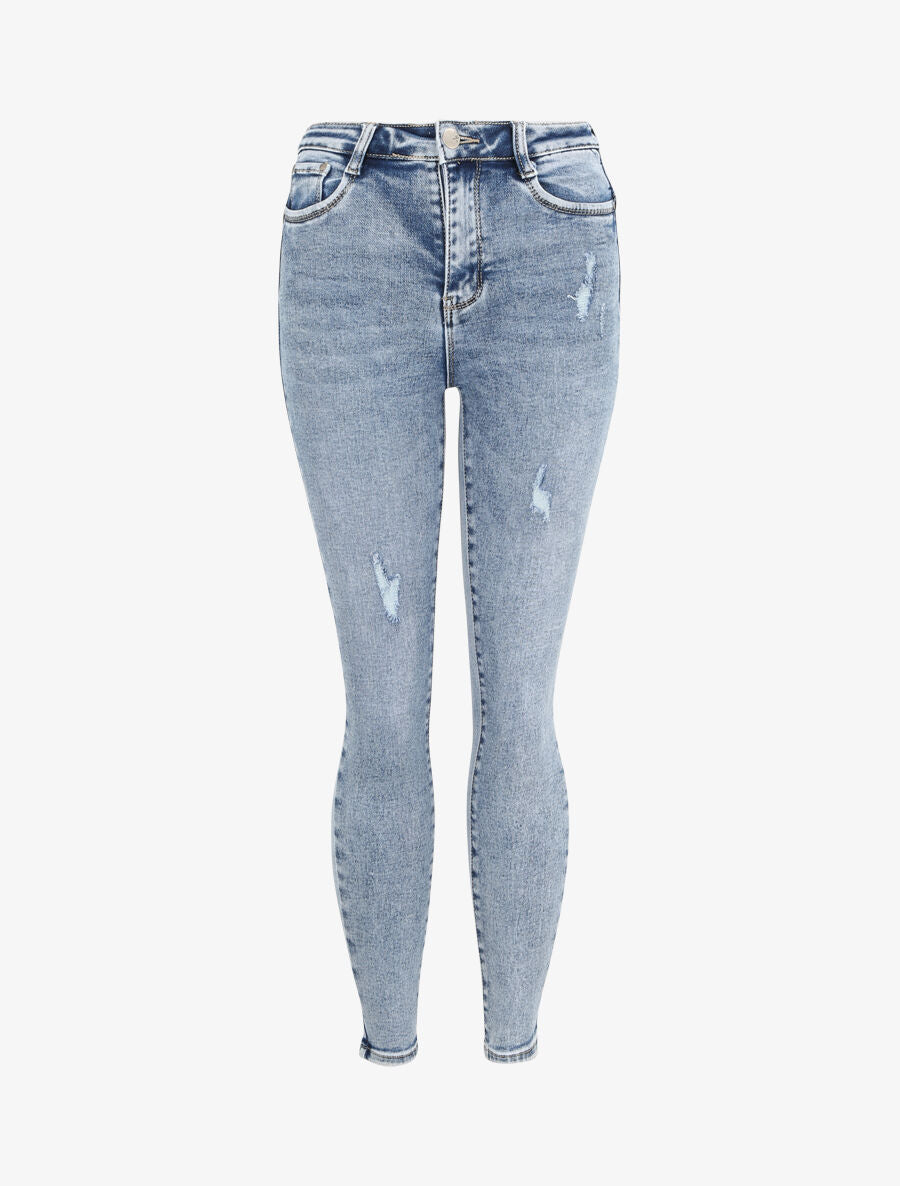 Jean slim push up à griffures - Bleu denim - 4