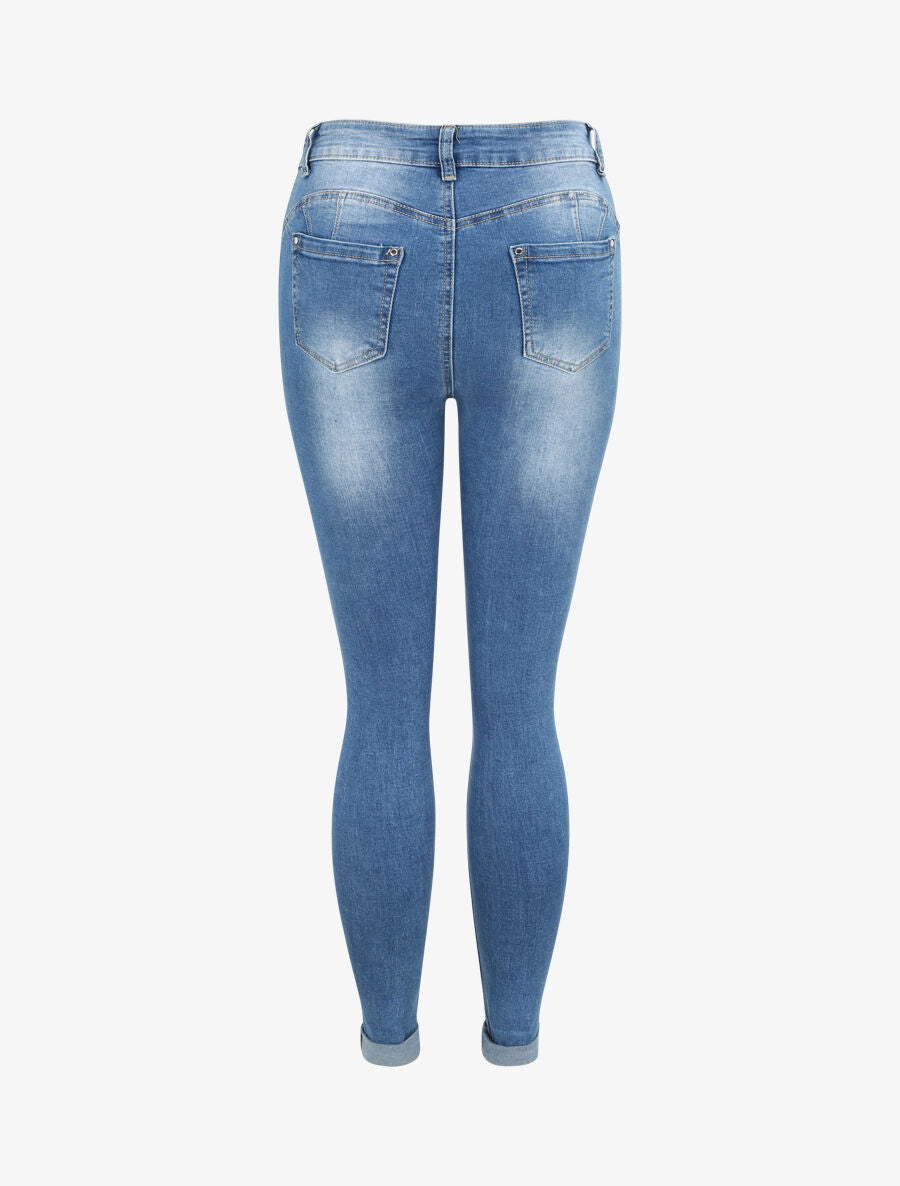 Jean skinny push up à revers - Bleu denim - 2