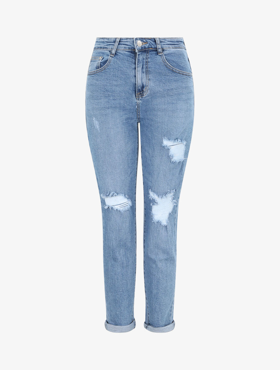 Jean mom déchiré - Bleu - 1