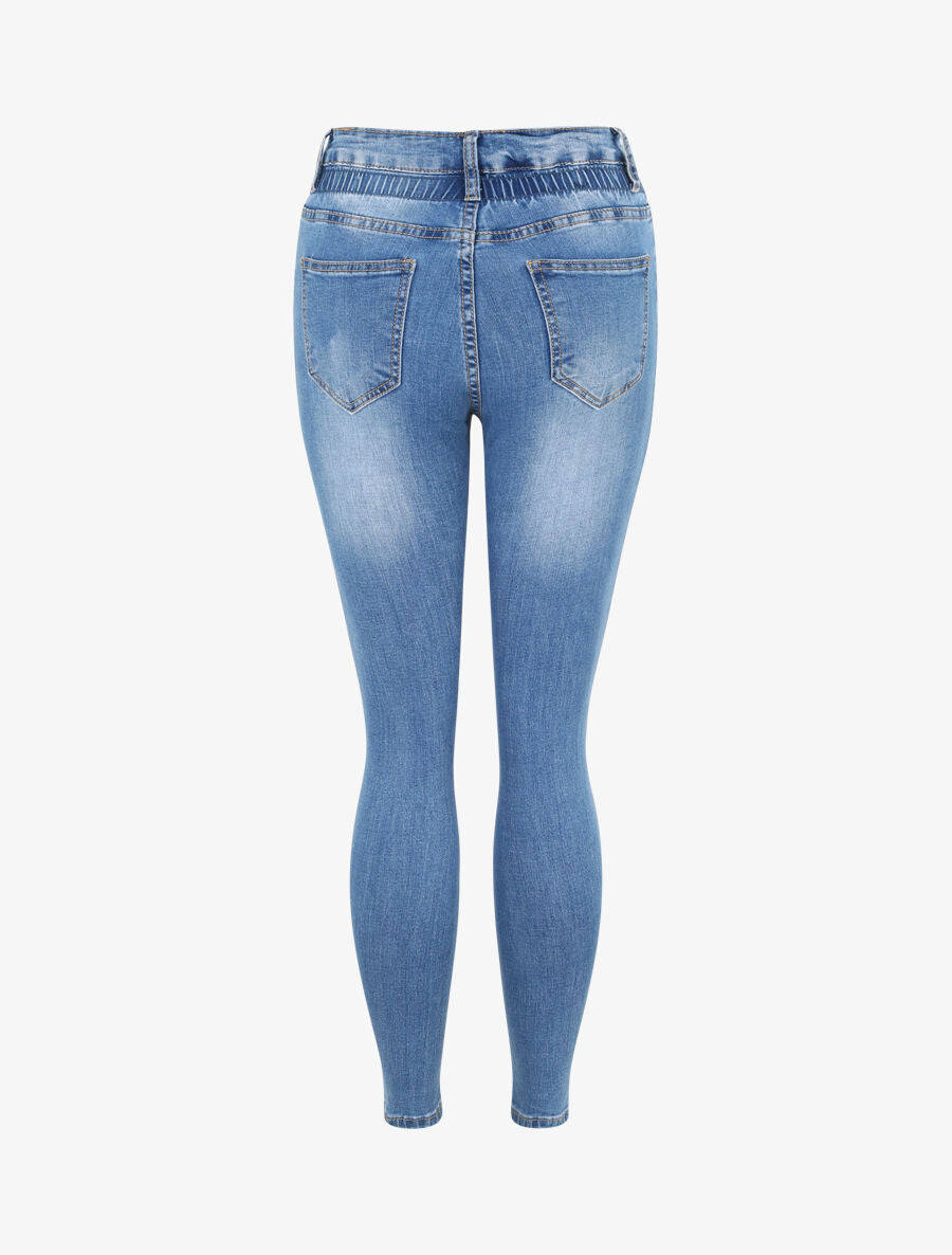 Jean skinny à taille haute élastiquée - Bleu - 4