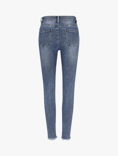 Jean skinny push up à bords coupe franche - Bleu - 2