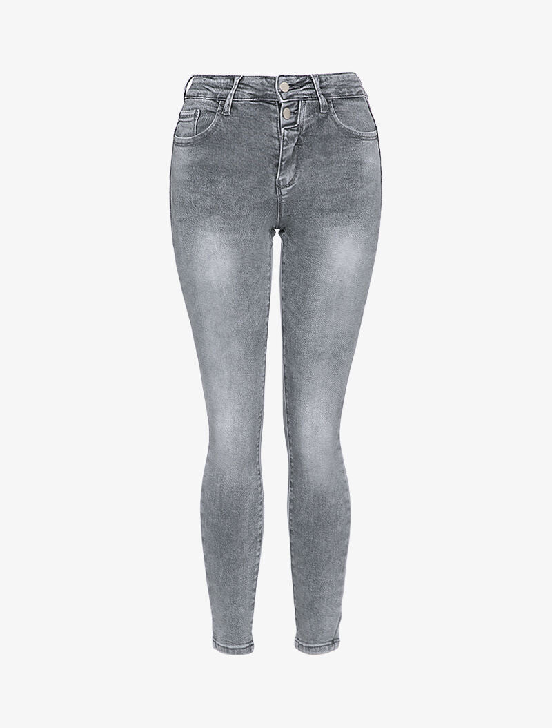 Jean skinny taille standard délavé - Gris - 1