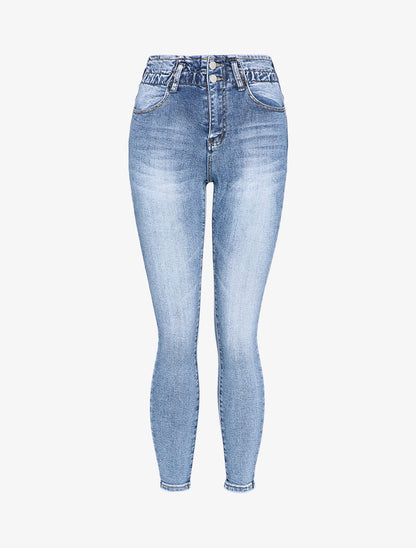 Jean skinny paperbag taille haute - Denim clair - 1