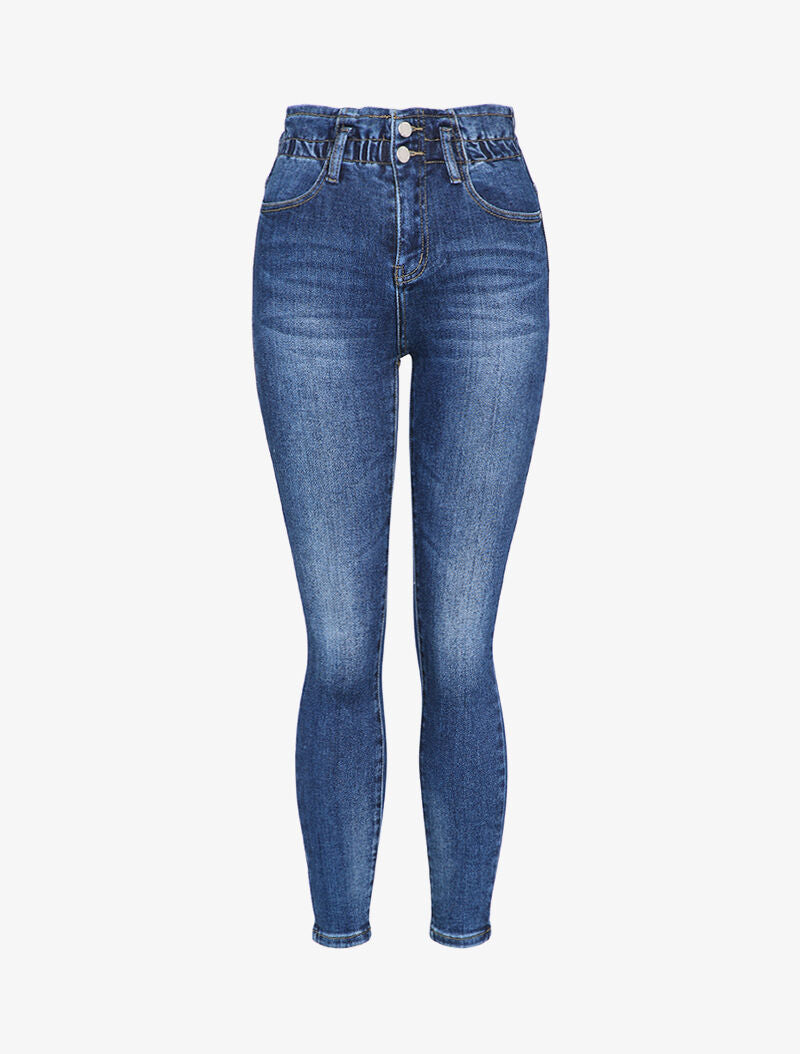 Jean skinny paperbag taille haute - Bleu denim - 3