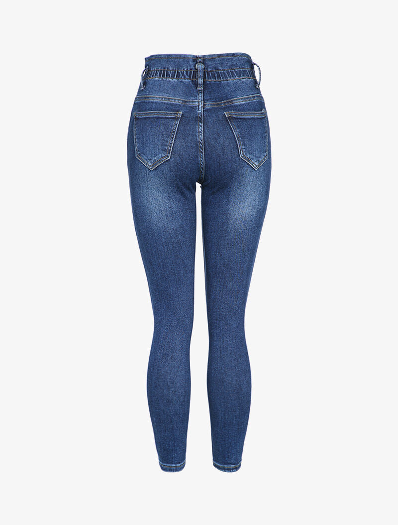 Jean skinny paperbag taille haute - Bleu denim - 2