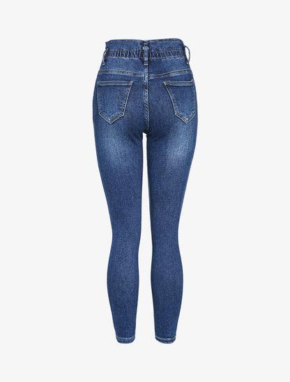 Jean skinny paperbag taille haute - Bleu denim - 2