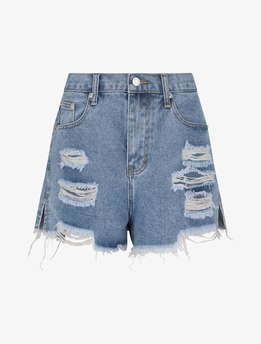 Short en jean déchiré - Bleu clair - 4