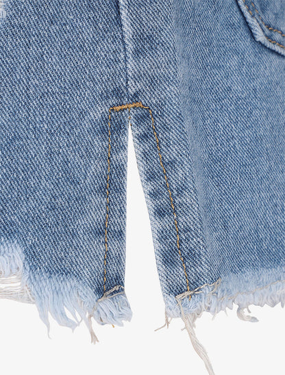 Short en jean déchiré - Bleu clair - 3