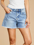 Mini short droit à bords effilochés - Bleu clair - 5