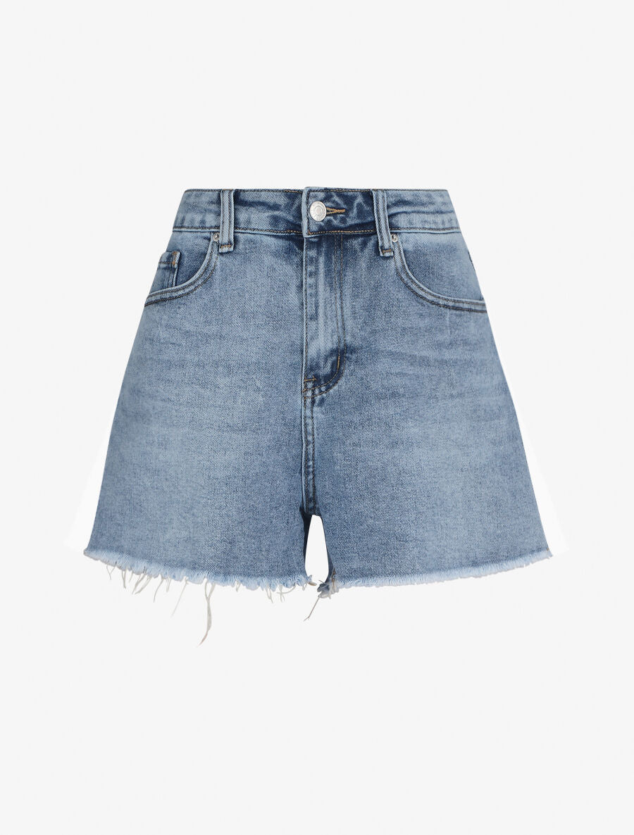 Mini short droit à bords effilochés - Bleu clair - 2