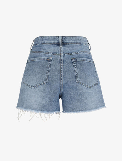 Mini short droit à bords effilochés - Bleu clair - 3