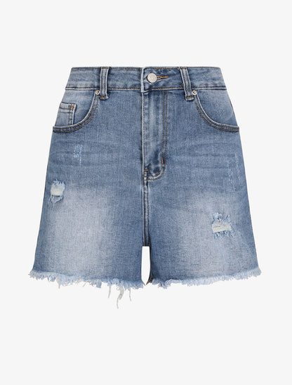 Mini short légèrement déchiré - Bleu denim - 2