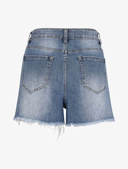 Mini short légèrement déchiré - Bleu denim - 3