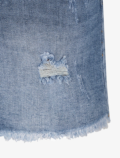 Mini short légèrement déchiré - Bleu denim - 4