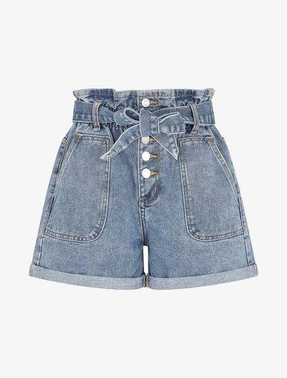 Short paperbag taille haute - Bleu denim - 4