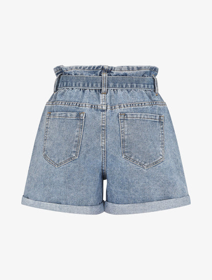 Short paperbag taille haute - Bleu denim - 2