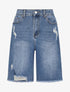 Bermuda droit à bord effilochés - Bleu denim - 1