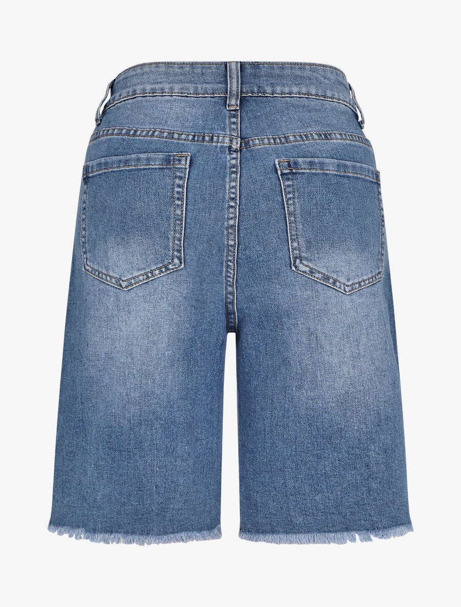 Bermuda droit à bord effilochés - Bleu denim - 2