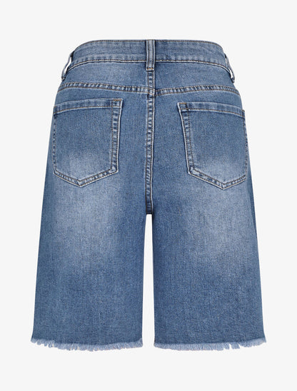 Bermuda droit à bord effilochés - Bleu denim - 2