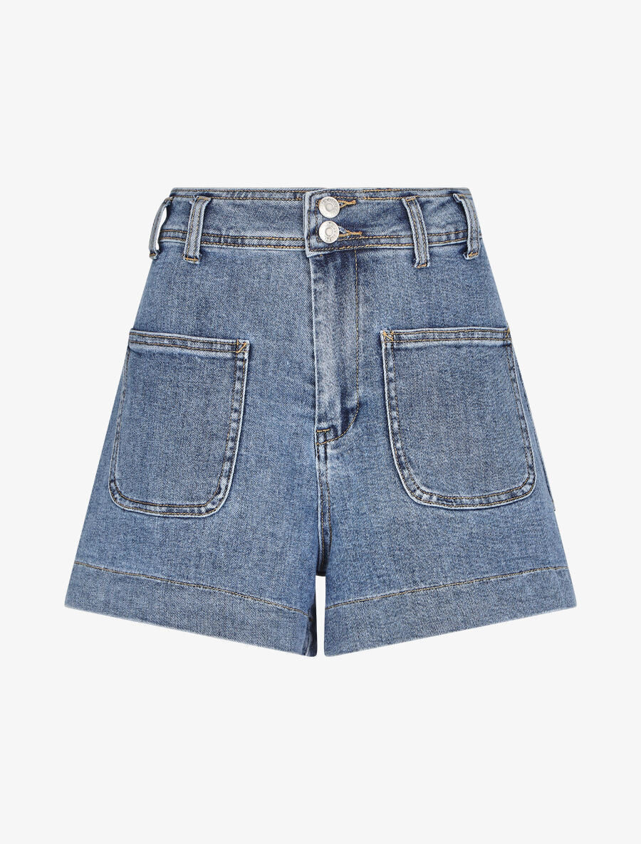 Mini short coupe trapèze - Bleu denim - 4
