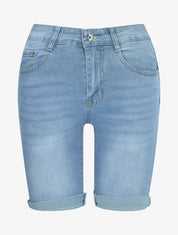 Bermuda push up à ourlets - Bleu denim - 1