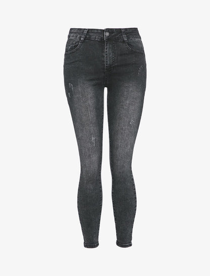 Jean skinny taille haute à déchirures - Noir - 4
