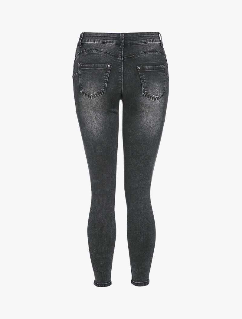 Jean skinny taille haute à déchirures - Noir - 2