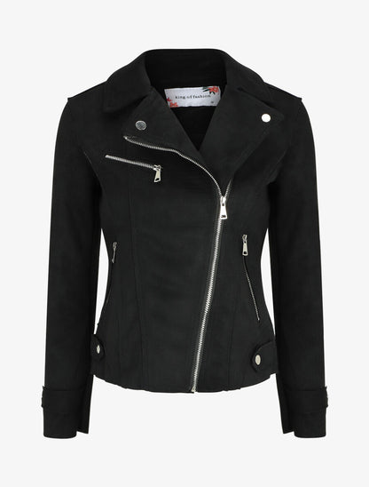 Veste style perfecto effet daim - Noir - 1