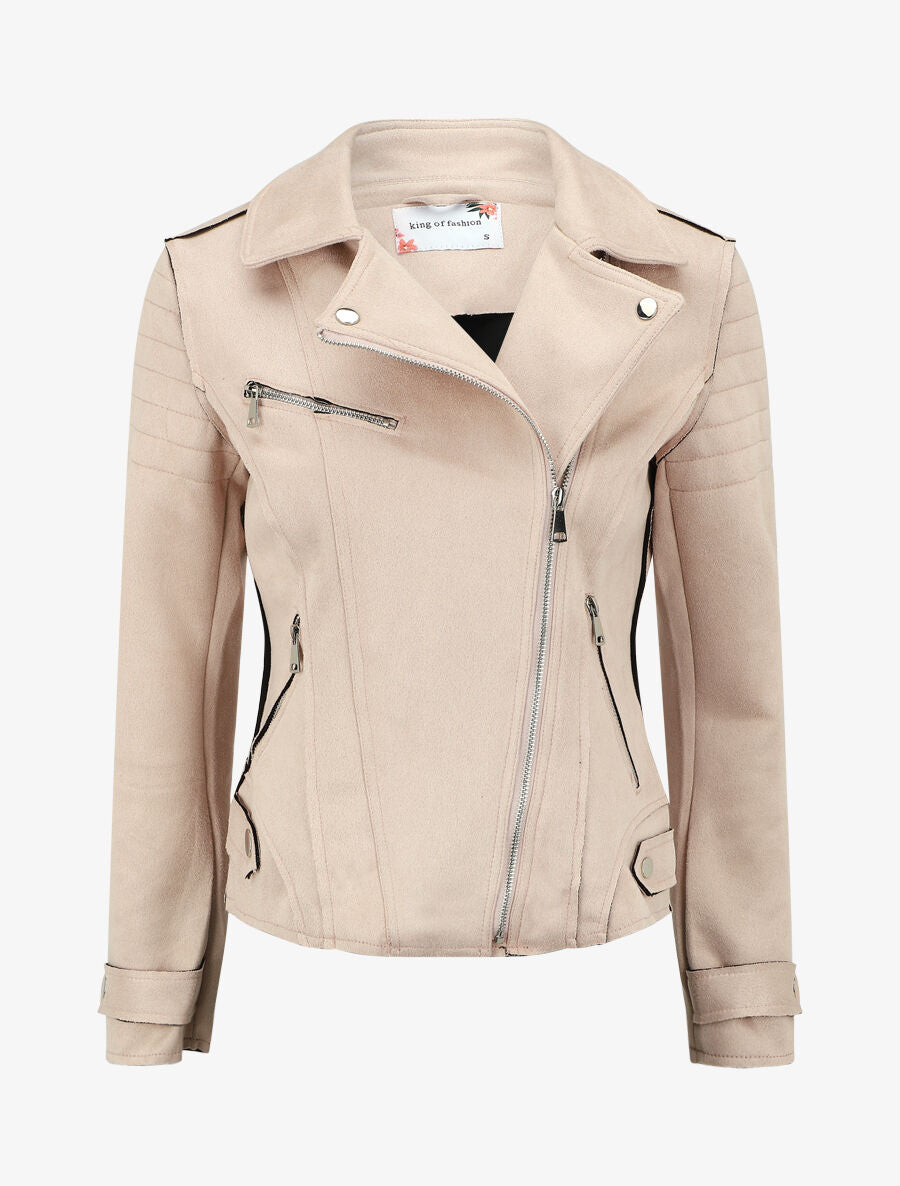 Veste style perfecto effet daim - Rose clair - 1