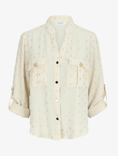 Chemisier droit à flocage dorée - Beige - 1