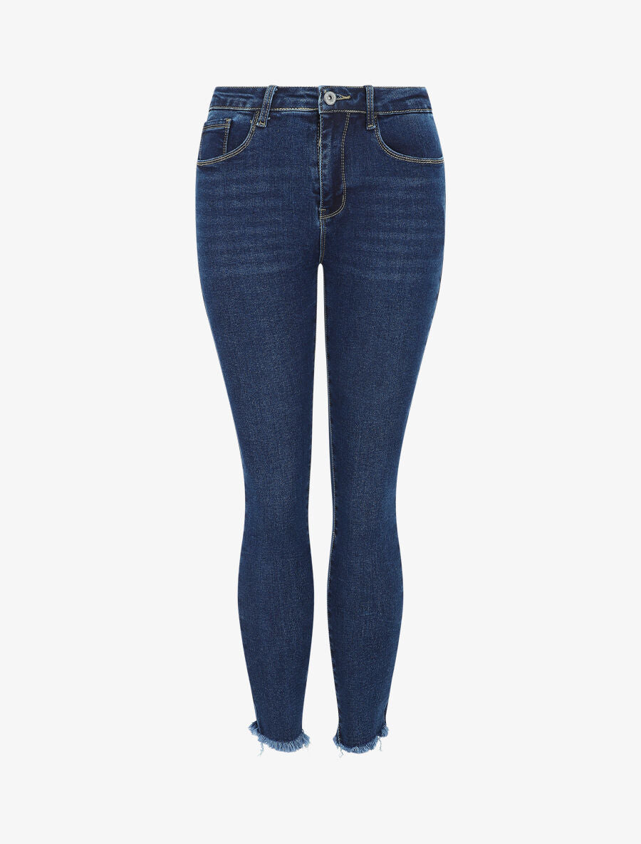 Jean skinny push up bords coupe franche - Bleu denim - 1