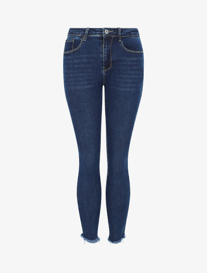 Jean skinny push up bords coupe franche - Bleu denim - 1