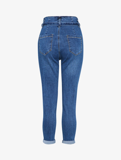 Jean mom à taille empire stylisée - Bleu - 2