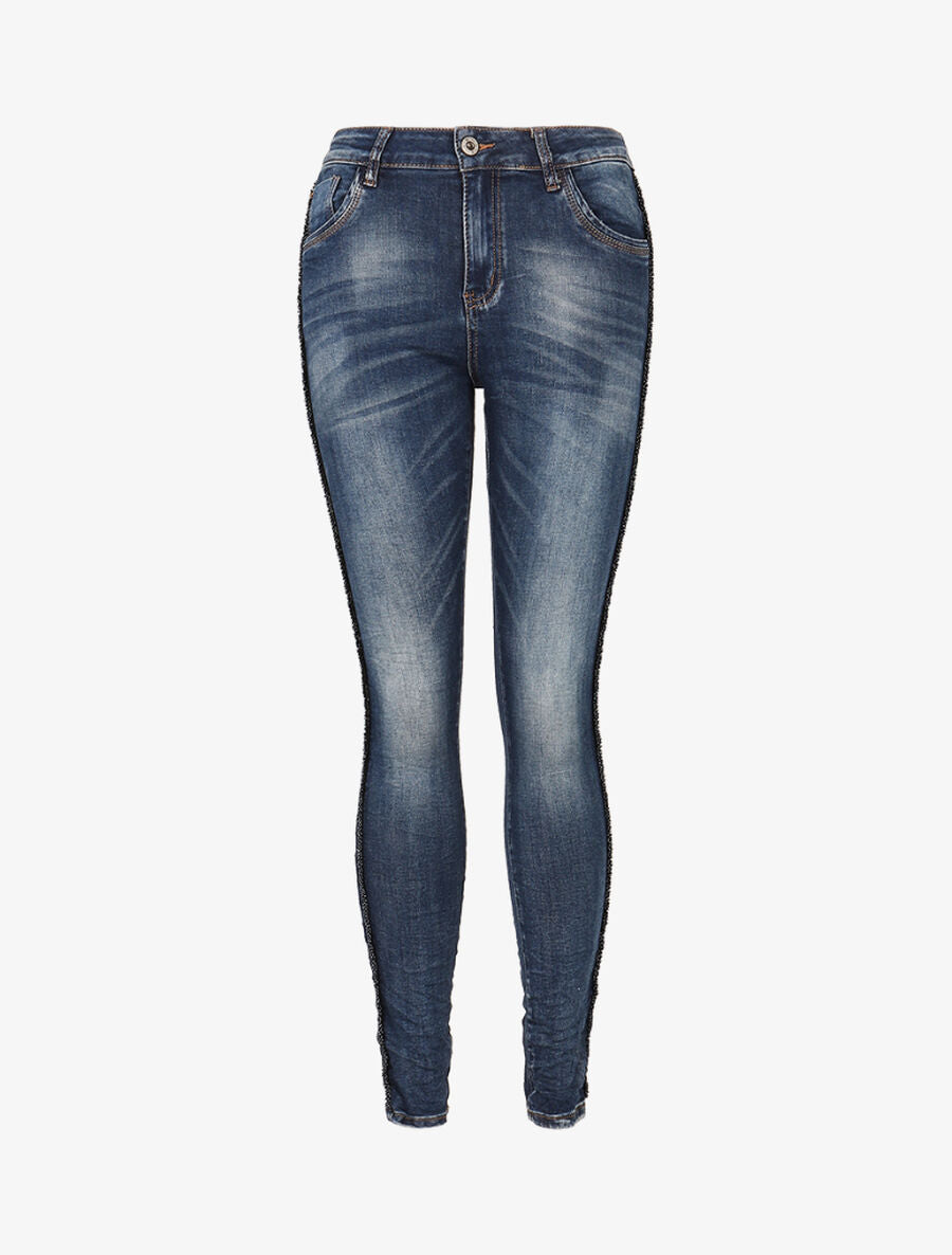 Jean à liseré de perles - Denim foncé - 1