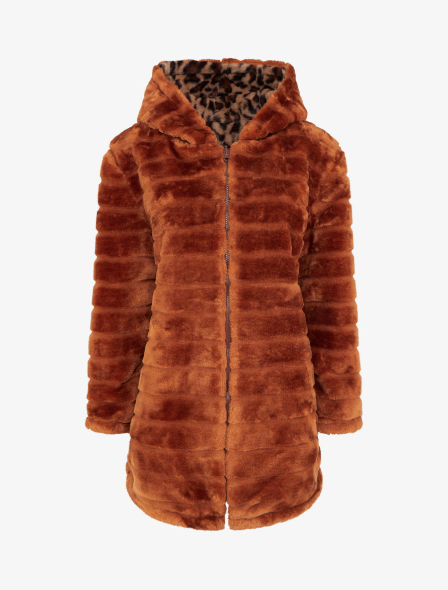Manteau réversible en fourrure synthétique - Brique - 1