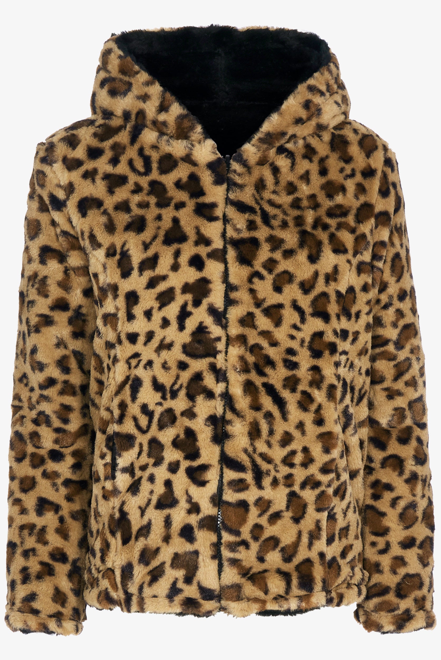 Manteau court réversible en fourrure synthétique - Noir - 3