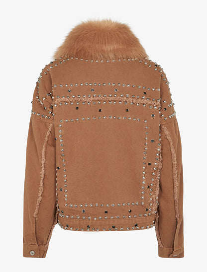 Veste en jean cloutée doublure amovible - Camel - 2