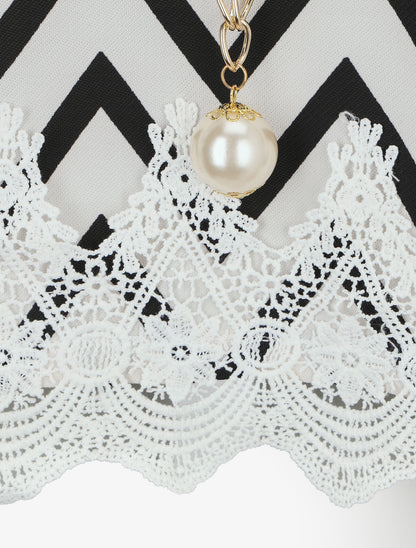 Top grande taille à bords crochet imprimé zig-zag - Blanc - 3