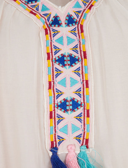 Blouse fluide à broderie et pampilles - Rose pâle - 3