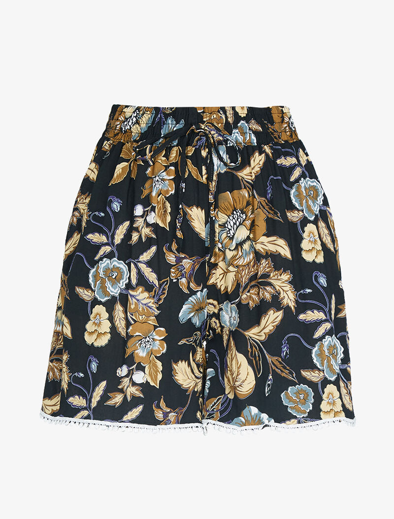 Short ample à imprimé fleuri - Noir - 1