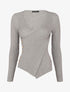 Pull côtelé à col cache-coeur et bord asymétrique - Gris - 1