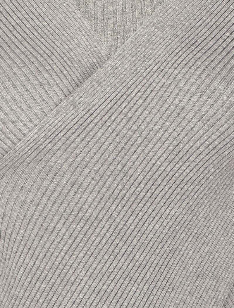 Pull côtelé à col cache-coeur et bord asymétrique - Gris - 3