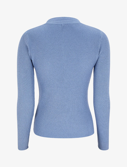 Pull col montant côtelé - Bleu - 2