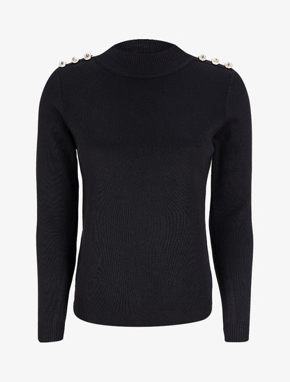 Pull uni à boutons stylisés - Noir - 1