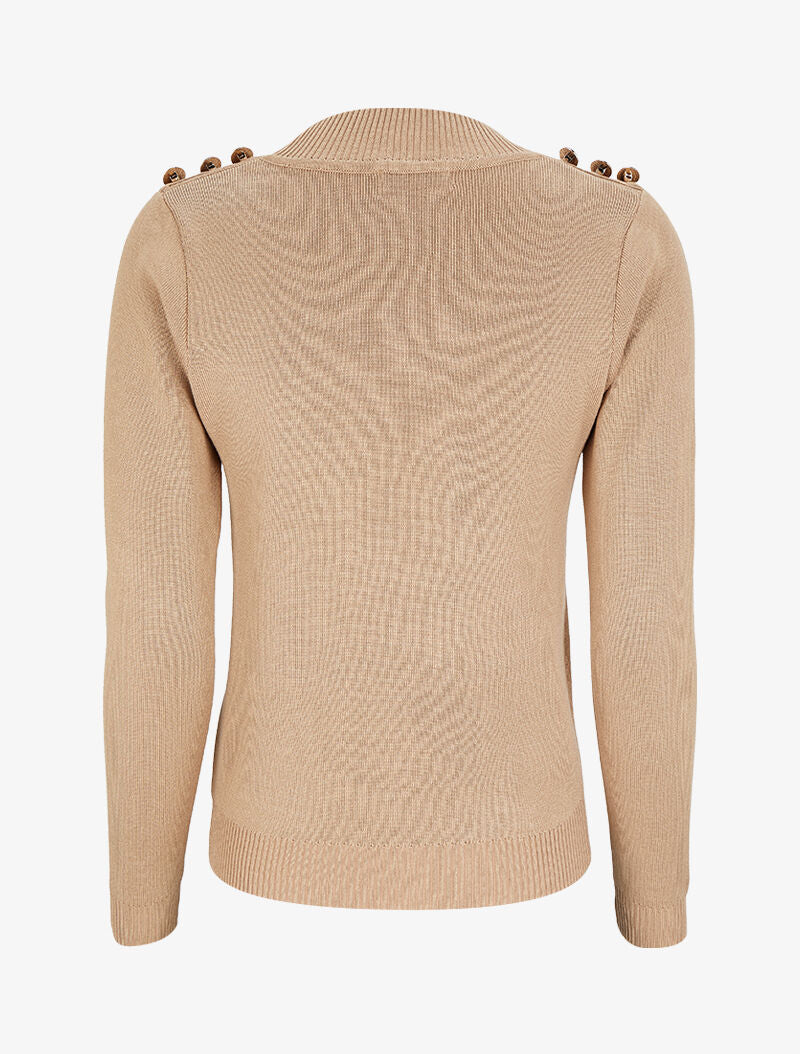Pull uni à boutons stylisés - Beige - 2