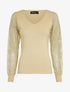 Pull fin à manches en dentelle ajourée - Beige - 1