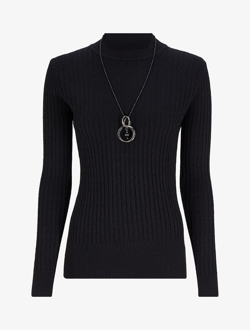 Pull effet maille tressée - Noir - 1