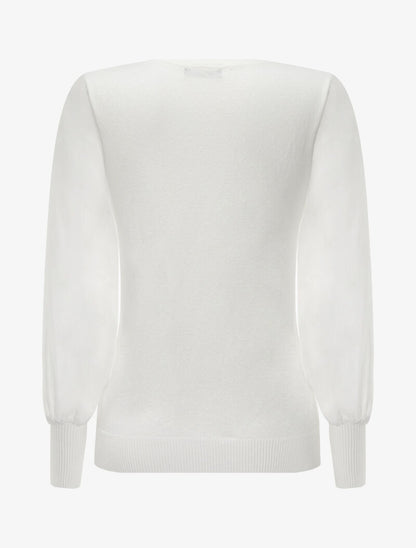 Pull à manches bouffantes en voile transparent - Blanc - 2