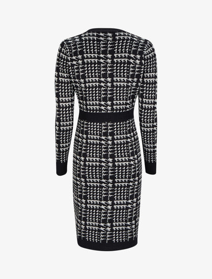 Robe mi-longue col V à imprimé graphique - Noir/gris - 2