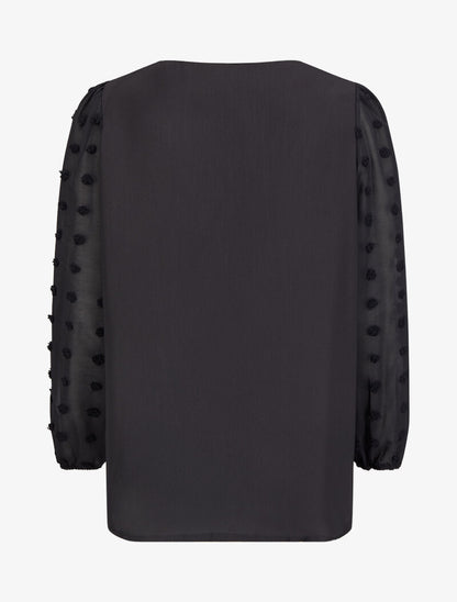 Blouse à manches transparentes style plumetis - Noir - 2